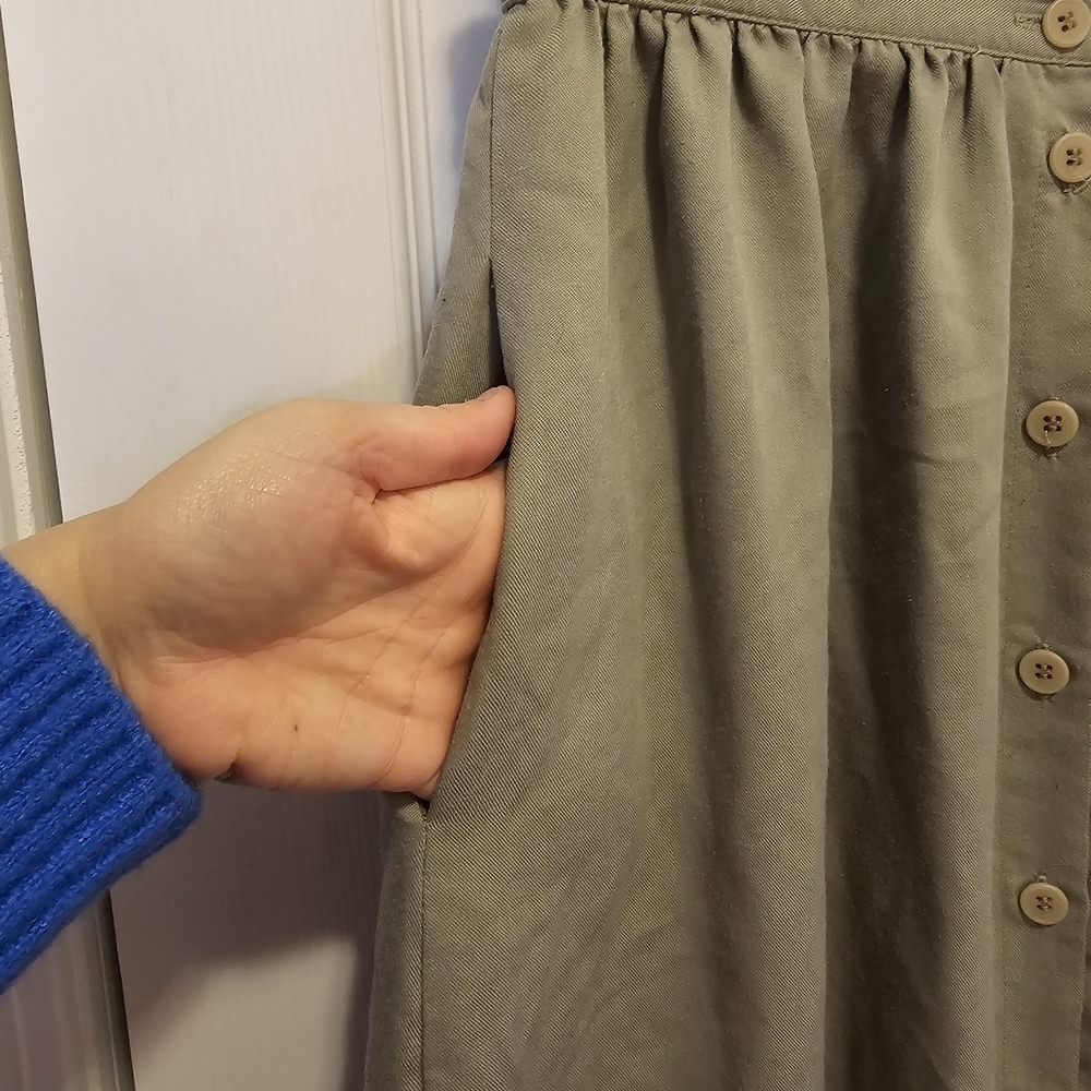 Vintage Southern Lady Sage Button-Front A-Line Skirt - Picture 2 of 8